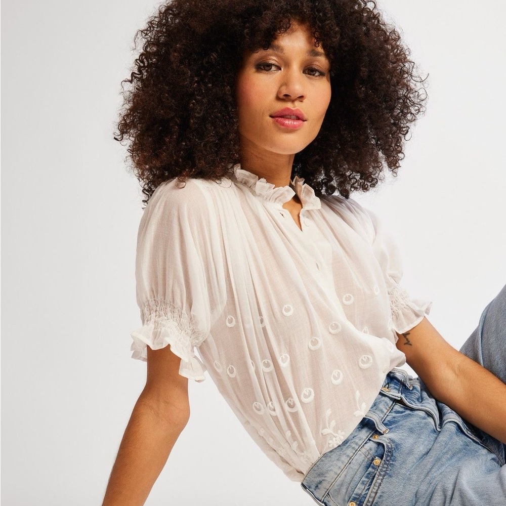 Mille White Embroidered Sheer Blouse